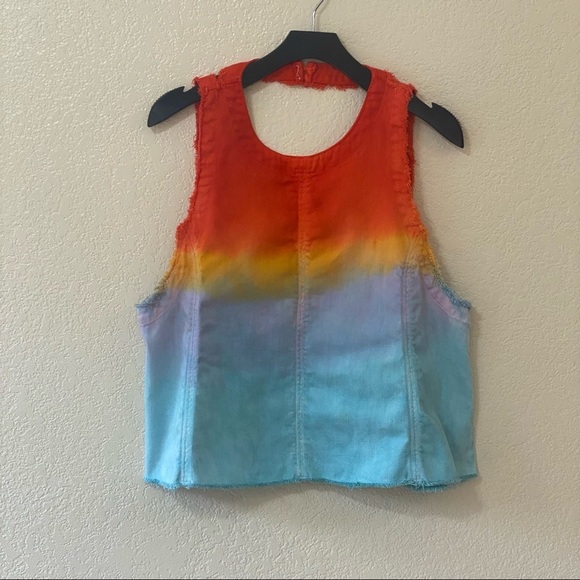Free People We The Free Call On Me Dip-Dye Ombre 100% Cotton Denim Tank Top - Picture 3 of 16